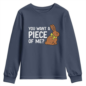 You Want A Piece Of Me Youth Sweatshirt Funny Easter Chocolate Bunny TS14 Navy Print Your Wear