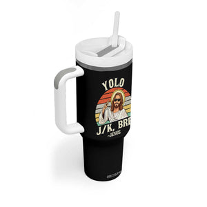 Yolo Jk BRB Jesus Tumbler With Handle Funny Easter Christian TS14 Print Your Wear