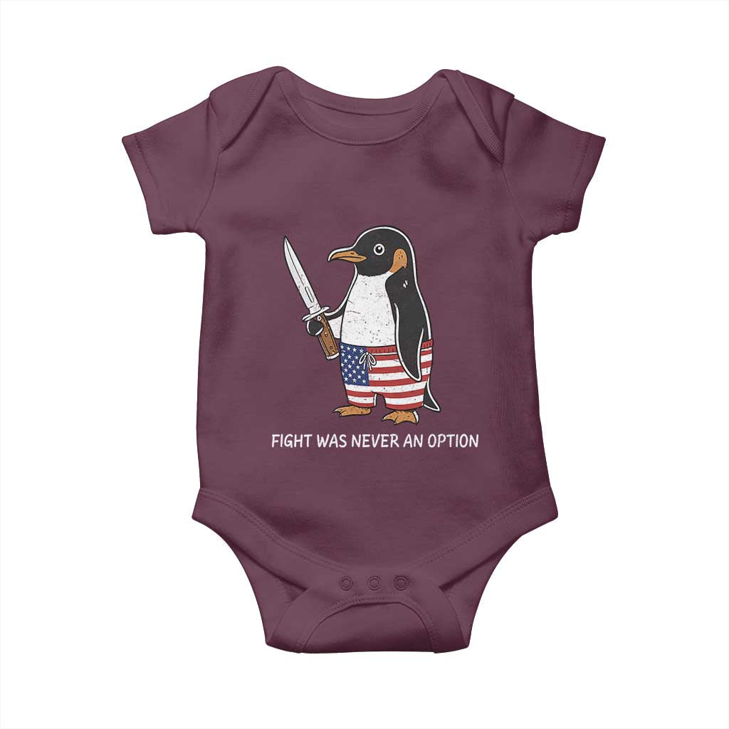 Flight was Never an Option Baby Onesie Funny Penguin Knife Sarcastic American Flag