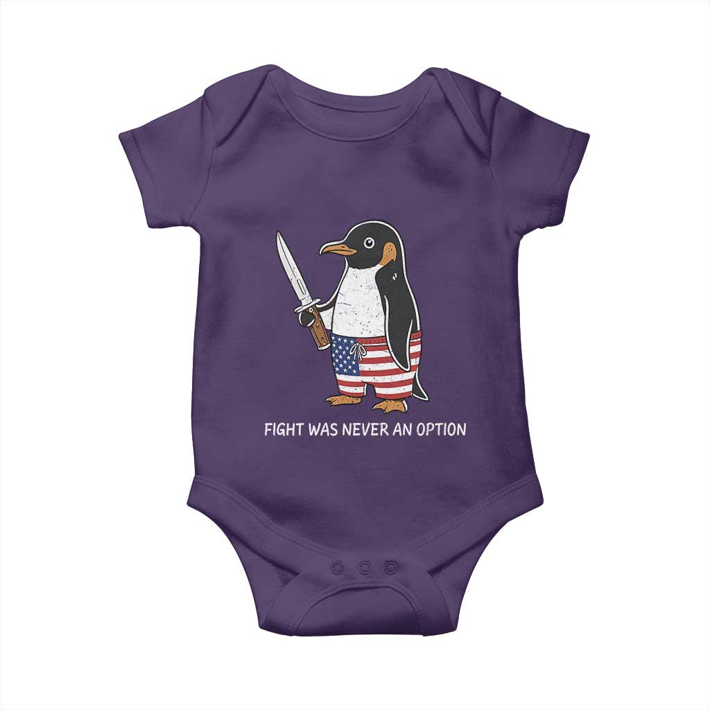 Flight was Never an Option Baby Onesie Funny Penguin Knife Sarcastic American Flag