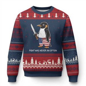 Flight was Never an Option Ugly Christmas Sweater Funny Penguin Knife Sarcastic American Flag