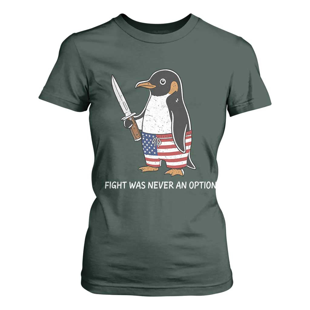 Flight was Never an Option T Shirt For Women Funny Penguin Knife Sarcastic American Flag