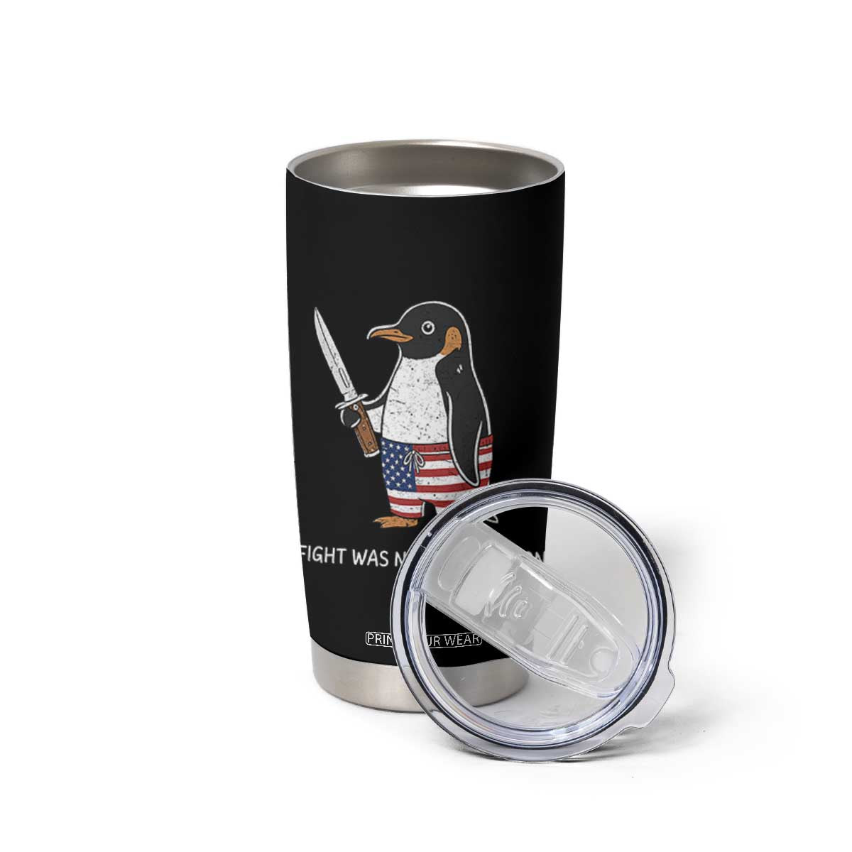 Flight was Never an Option Tumbler Cup Funny Penguin Knife Sarcastic American Flag