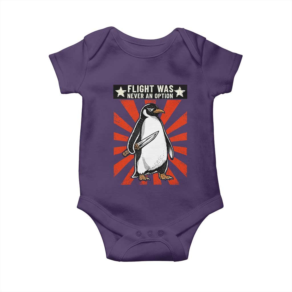 Flight was Never an Option Baby Onesie Funny Penguin Knife Sarcastic