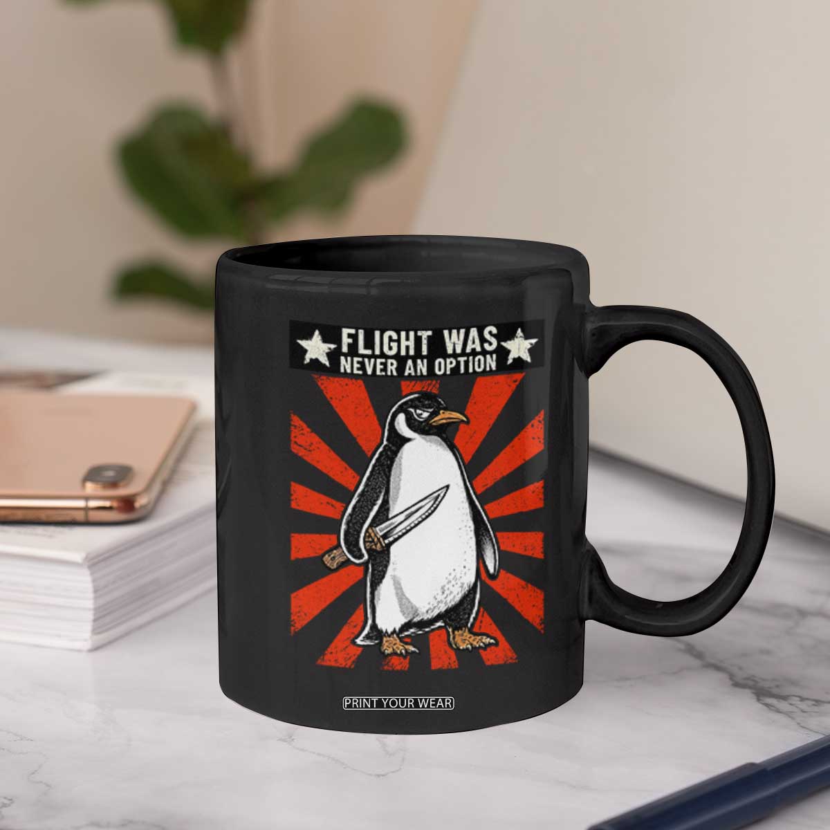 Flight was Never an Option Coffee Mug Funny Penguin Knife Sarcastic