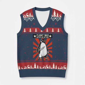 Flight was Never an Option V-Neck Knit Sweater Vest Funny Penguin Knife Sarcastic