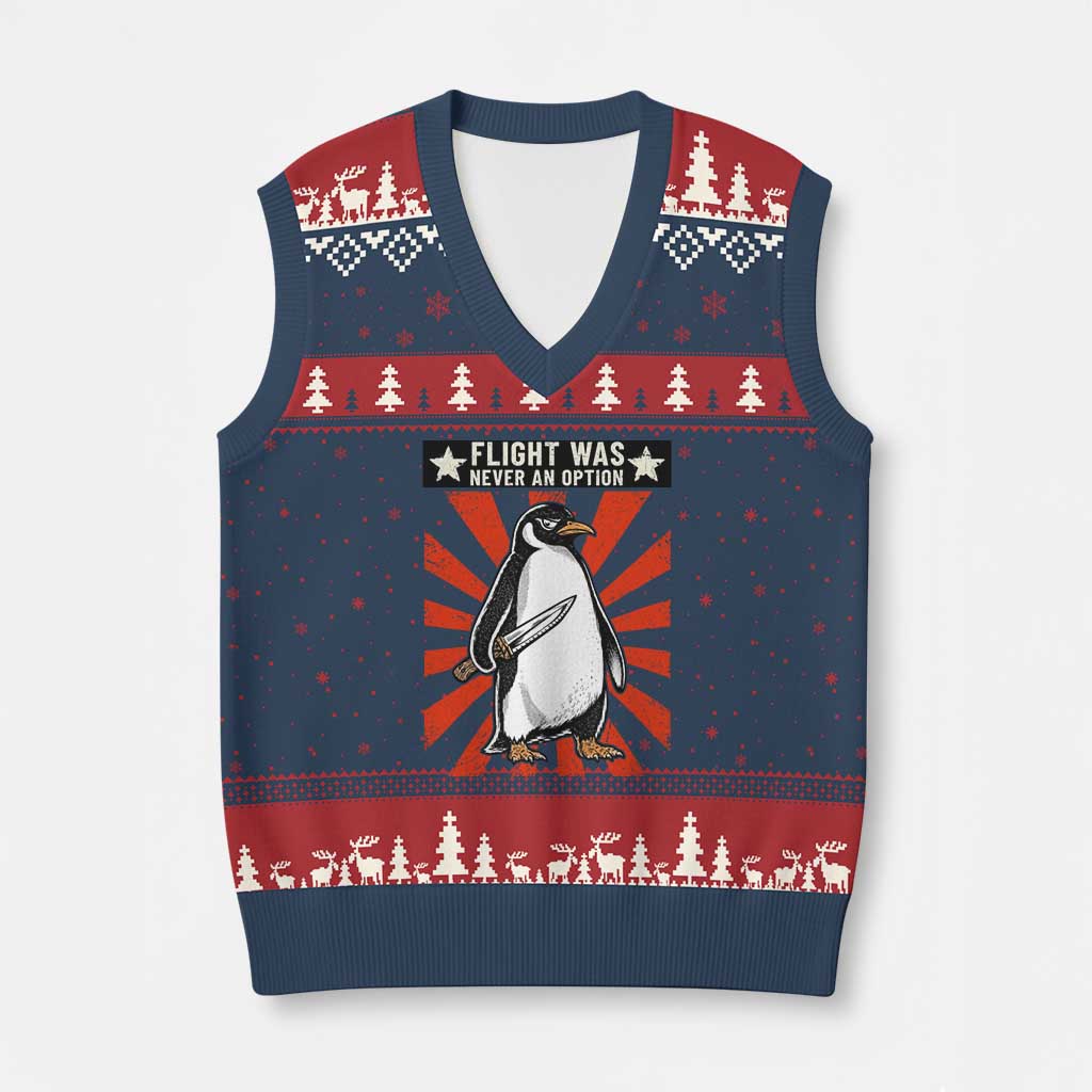 Flight was Never an Option V-Neck Knit Sweater Vest Funny Penguin Knife Sarcastic TS14 Navy Red Print Your Wear