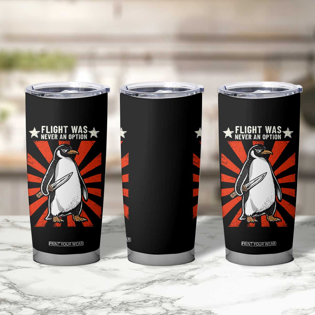 Flight was Never an Option Tumbler Cup Funny Penguin Knife Sarcastic