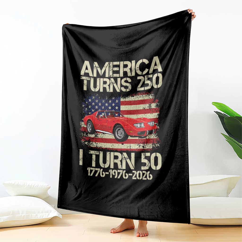 America Turns 250 I Turn 50 1976 50th Birthday Throw Blanket Sports Car Retro Americana
