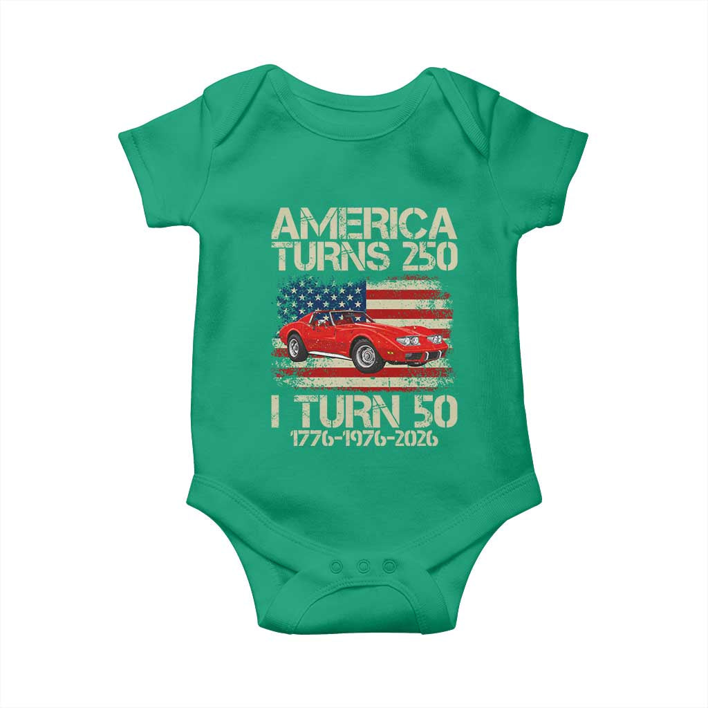 America Turns 250 I Turn 50 1976 50th Birthday Baby Onesie Sports Car Retro Americana