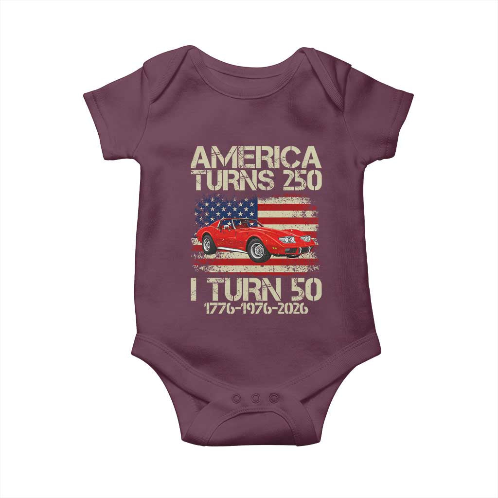 America Turns 250 I Turn 50 1976 50th Birthday Baby Onesie Sports Car Retro Americana