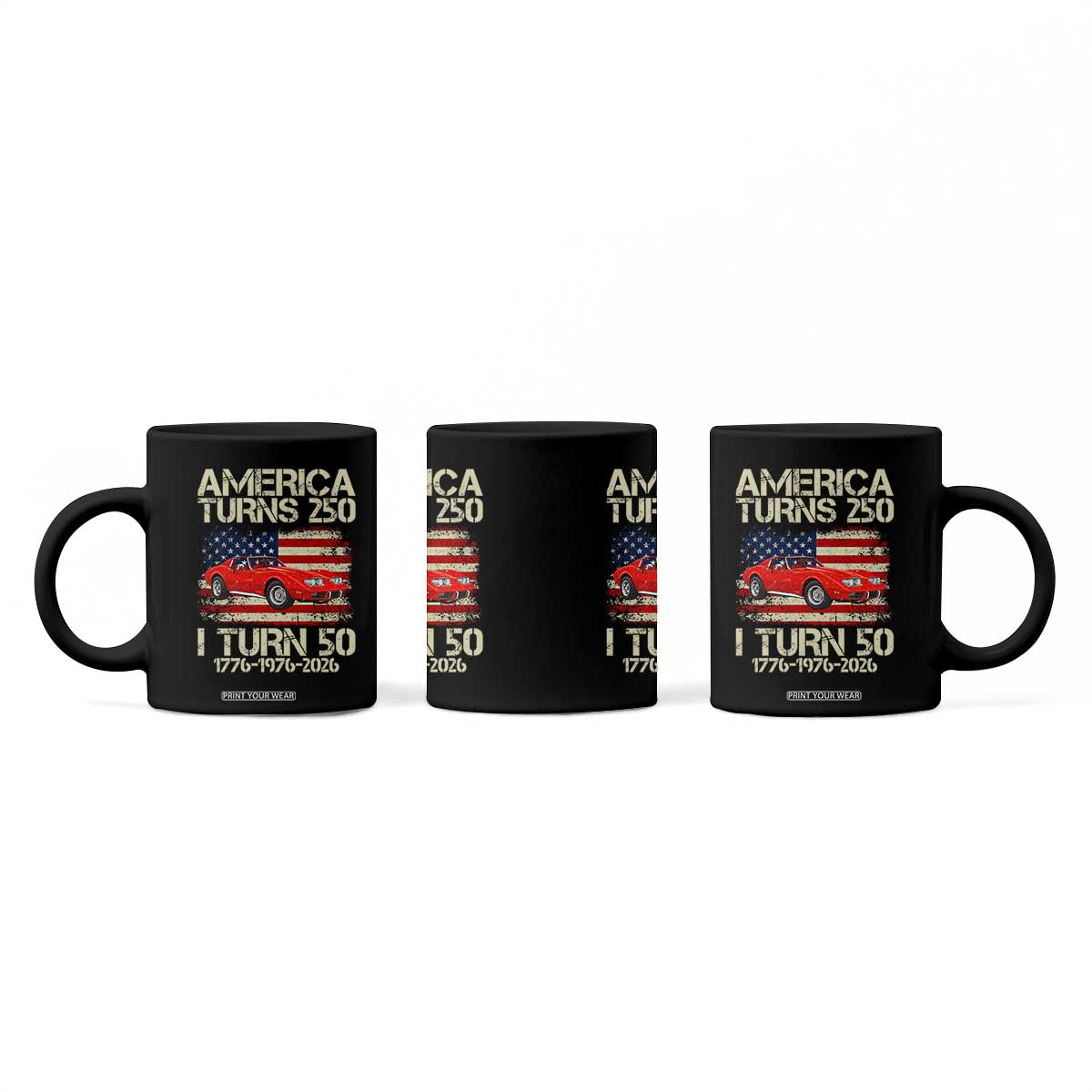America Turns 250 I Turn 50 1976 50th Birthday Coffee Mug Sports Car Retro Americana