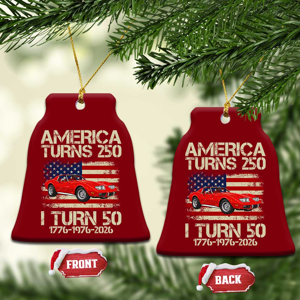 America Turns 250 I Turn 50 1976 50th Birthday Ceramic Ornament Sports Car Retro Americana