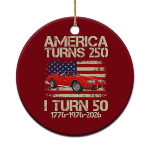 America Turns 250 I Turn 50 1976 50th Birthday Ceramic Ornament Sports Car Retro Americana