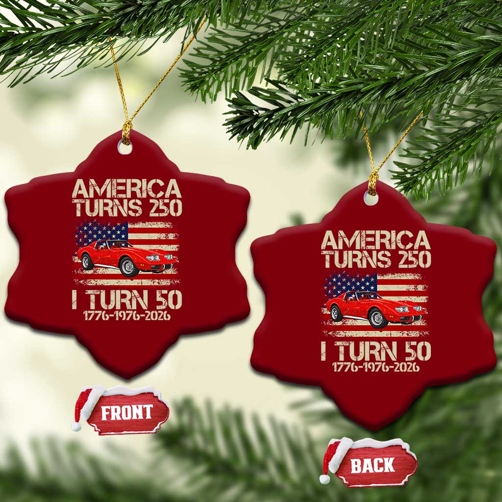 America Turns 250 I Turn 50 1976 50th Birthday Ceramic Ornament Sports Car Retro Americana