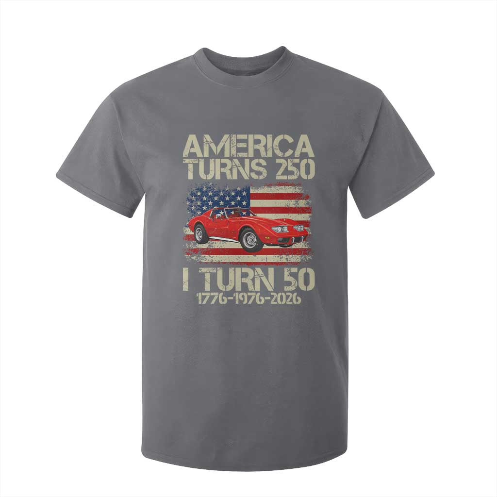America Turns 250 I Turn 50 1976 50th Birthday T Shirt For Kid Sports Car Retro Americana