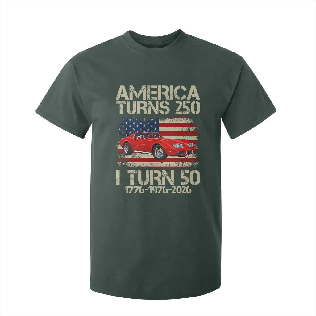 America Turns 250 I Turn 50 1976 50th Birthday T Shirt For Kid Sports Car Retro Americana