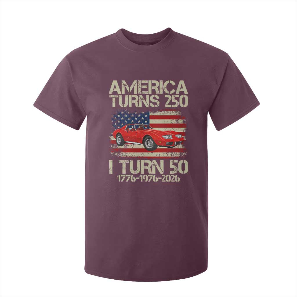 America Turns 250 I Turn 50 1976 50th Birthday T Shirt For Kid Sports Car Retro Americana