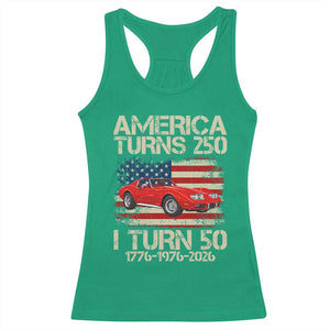 America Turns 250 I Turn 50 1976 50th Birthday Racerback Tank Top Sports Car Retro Americana