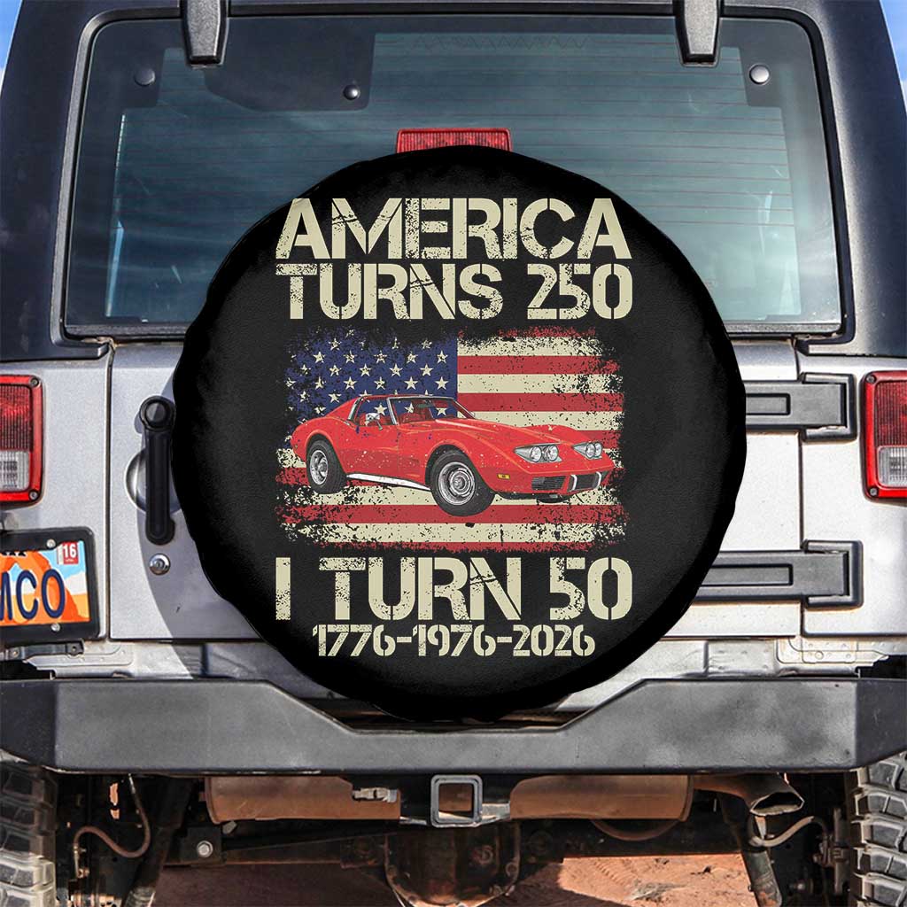 America Turns 250 I Turn 50 1976 50th Birthday Spare Tire Cover Sports Car Retro Americana