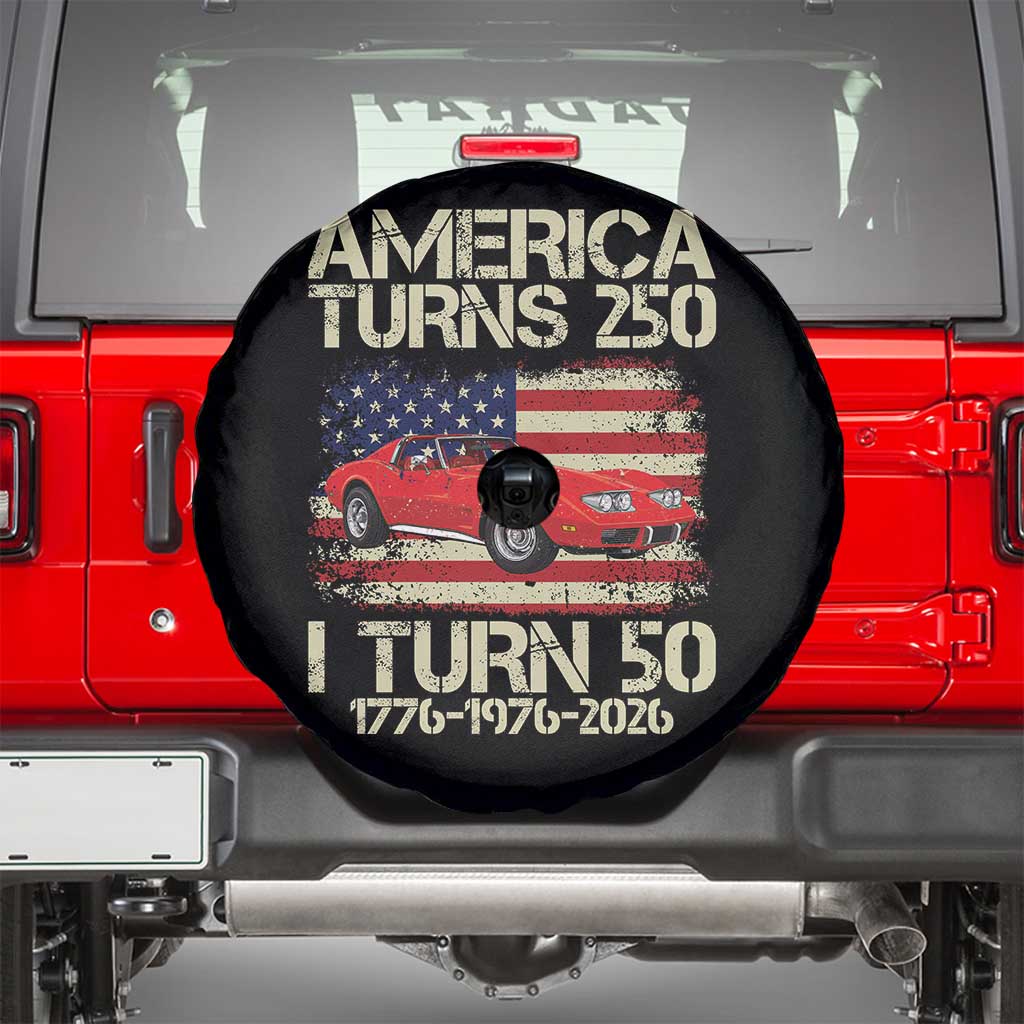 America Turns 250 I Turn 50 1976 50th Birthday Spare Tire Cover Sports Car Retro Americana