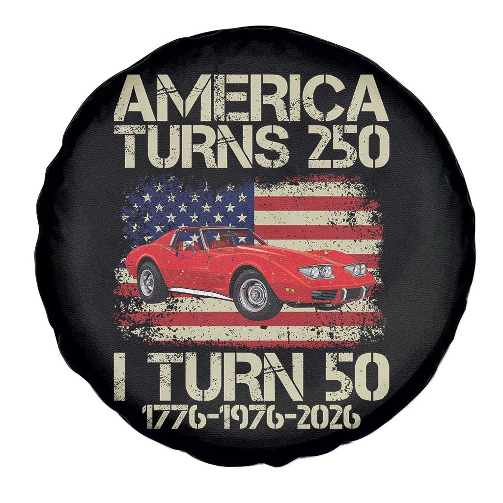America Turns 250 I Turn 50 1976 50th Birthday Spare Tire Cover Sports Car Retro Americana