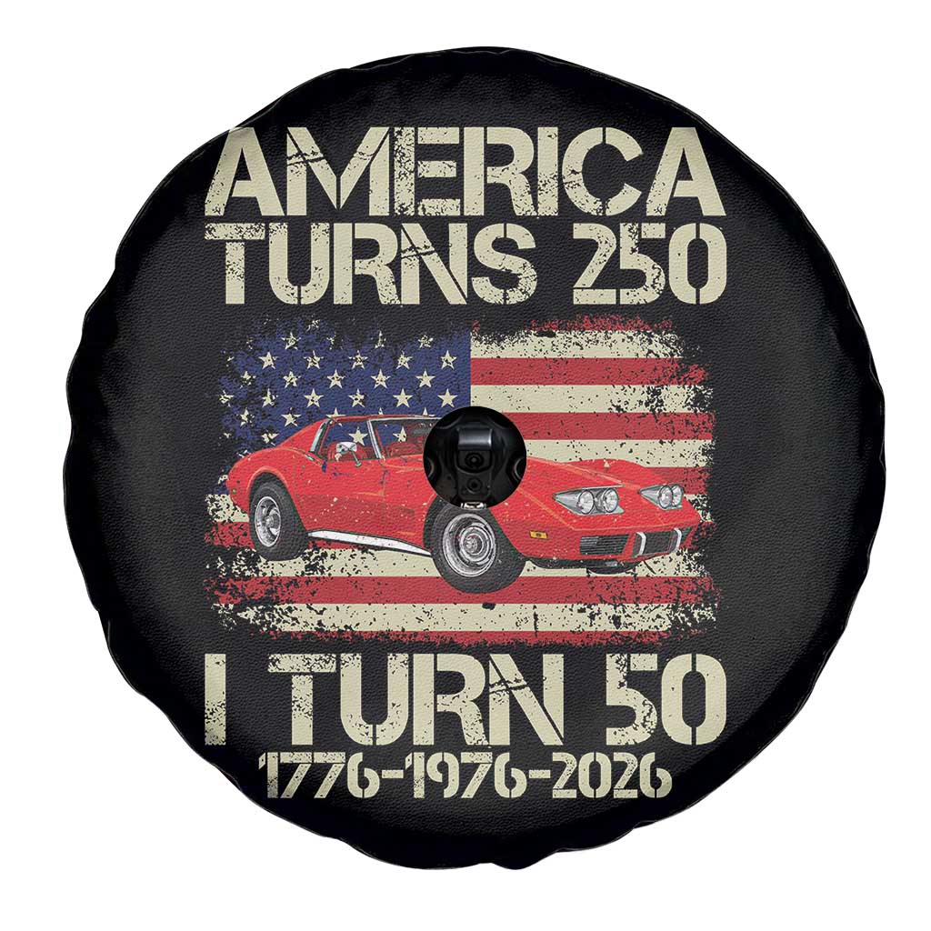 America Turns 250 I Turn 50 1976 50th Birthday Spare Tire Cover Sports Car Retro Americana