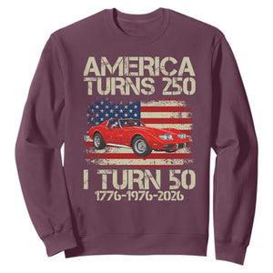 America Turns 250 I Turn 50 1976 50th Birthday Sweatshirt Sports Car Retro Americana