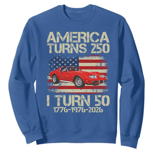 America Turns 250 I Turn 50 1976 50th Birthday Sweatshirt Sports Car Retro Americana