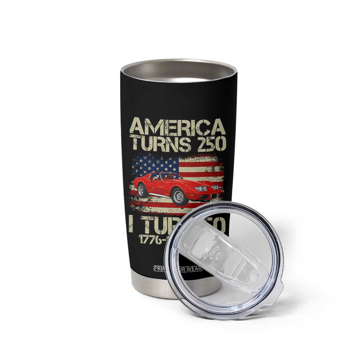 America Turns 250 I Turn 50 1976 50th Birthday Tumbler Cup Sports Car Retro Americana