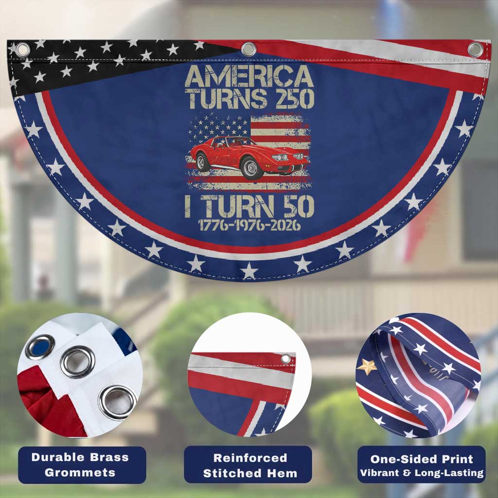 America Turns 250 I Turn 50 1976 50th Birthday Patriotic Fan Flag Sports Car Retro Americana