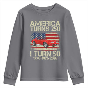 America Turns 250 I Turn 50 1976 50th Birthday Youth Sweatshirt Sports Car Retro Americana