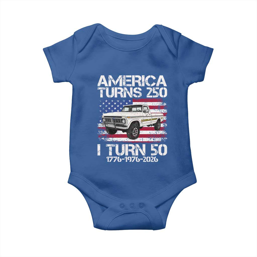America Turns 250 I Turn 50 1976 50th Birthday Baby Onesie Vintage Classic Original American Old Pickup Truck