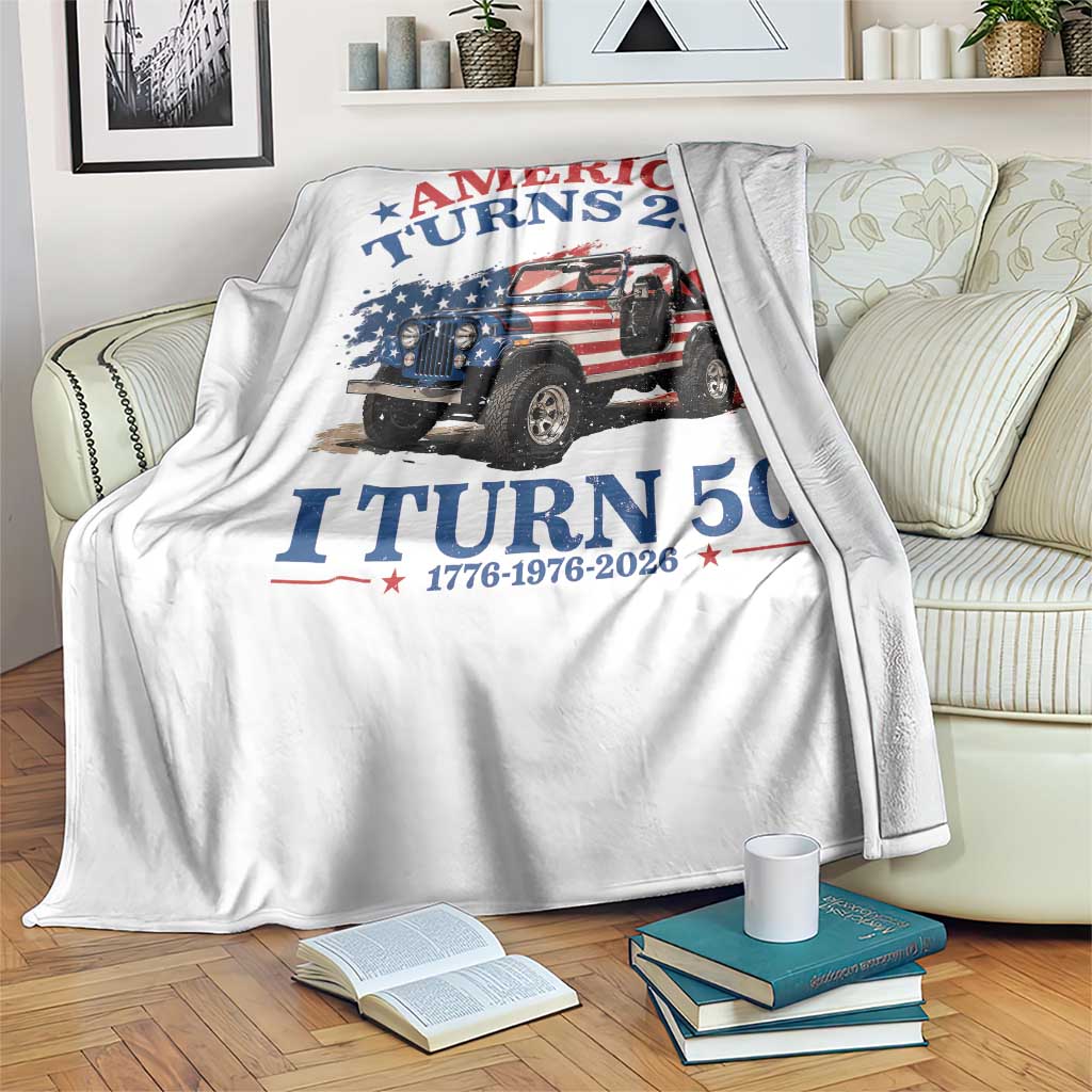 America Turns 250 I Turn 50 1976 50th Birthday Throw Blanket Compact Classic Off-road SUV