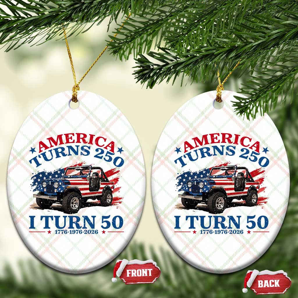 America Turns 250 I Turn 50 1976 50th Birthday Ceramic Ornament Compact Classic Off-road SUV