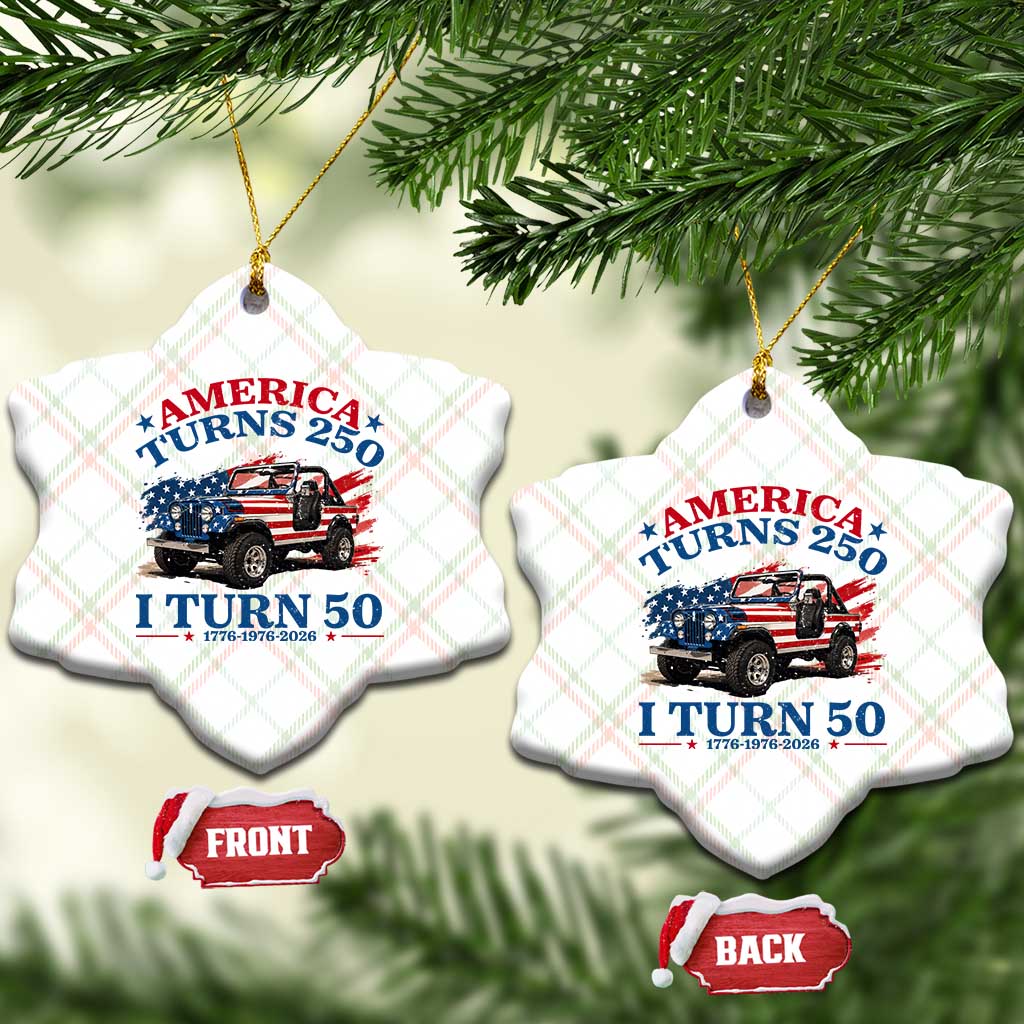 America Turns 250 I Turn 50 1976 50th Birthday Ceramic Ornament Compact Classic Off-road SUV