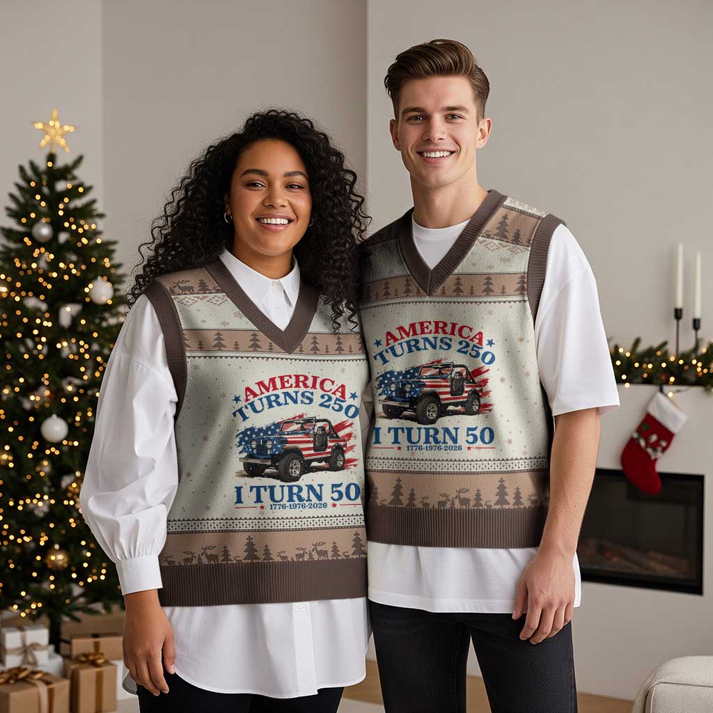 America Turns 250 I Turn 50 1976 50th Birthday V-Neck Knit Sweater Vest Compact Classic Off-road SUV