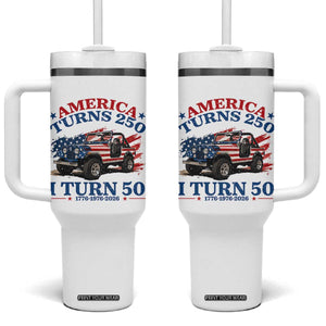 America Turns 250 I Turn 50 1976 50th Birthday Tumbler With Handle Compact Classic Off-road SUV