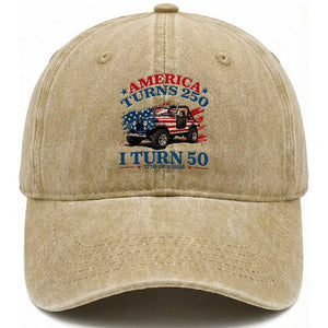 America Turns 250 I Turn 50 1976 50th Birthday Washed Cotton Baseball Cap Compact Classic Off-road SUV