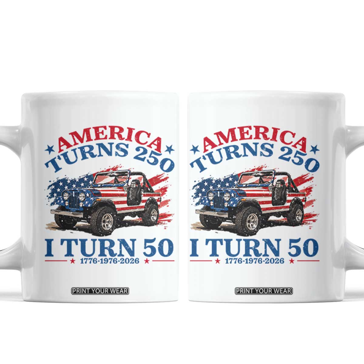 America Turns 250 I Turn 50 1976 50th Birthday Coffee Mug Compact Classic Off-road SUV