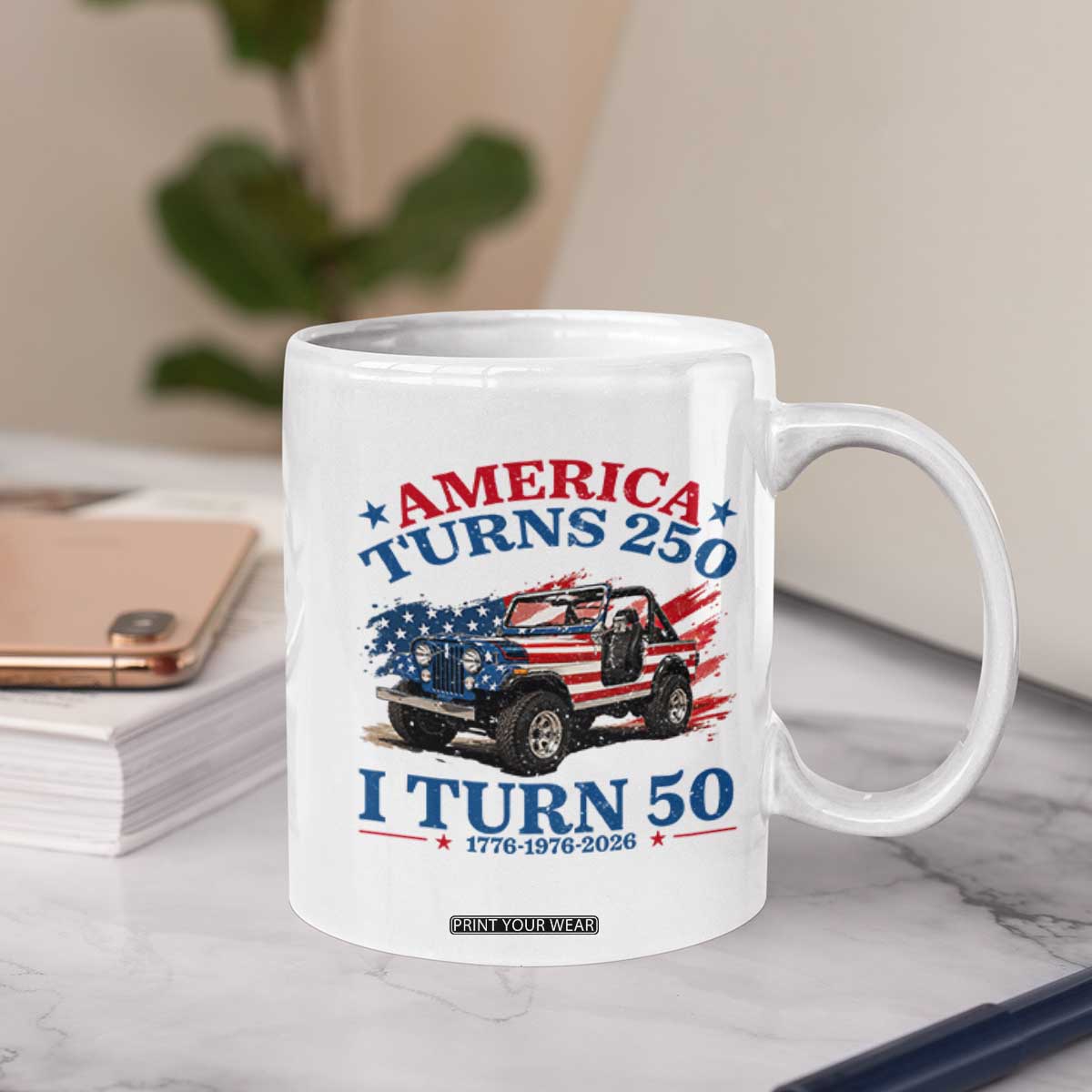America Turns 250 I Turn 50 1976 50th Birthday Coffee Mug Compact Classic Off-road SUV