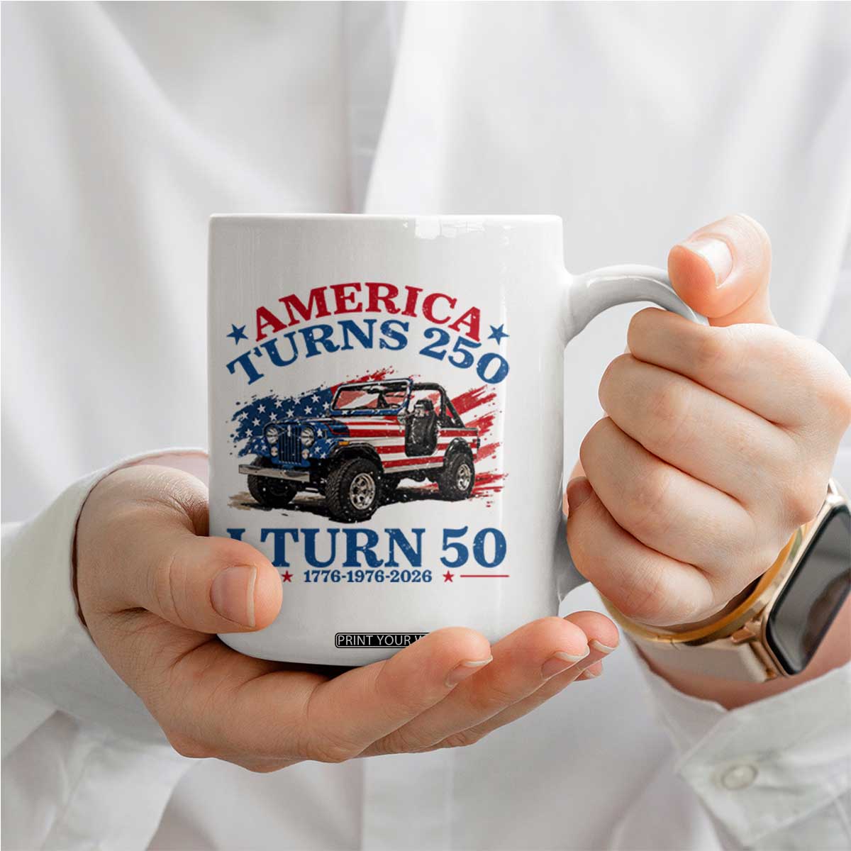 America Turns 250 I Turn 50 1976 50th Birthday Coffee Mug Compact Classic Off-road SUV