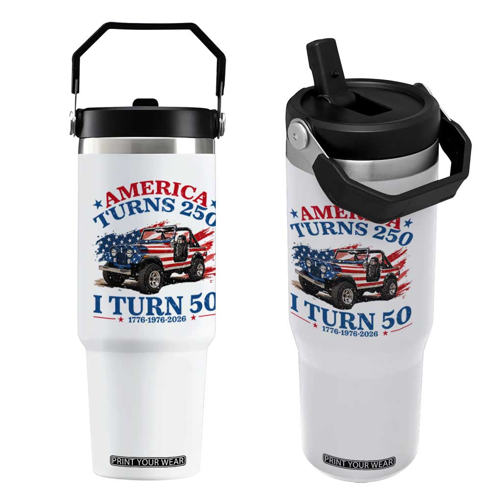 America Turns 250 I Turn 50 1976 50th Birthday Flip Straw Tumbler Compact Classic Off-road SUV
