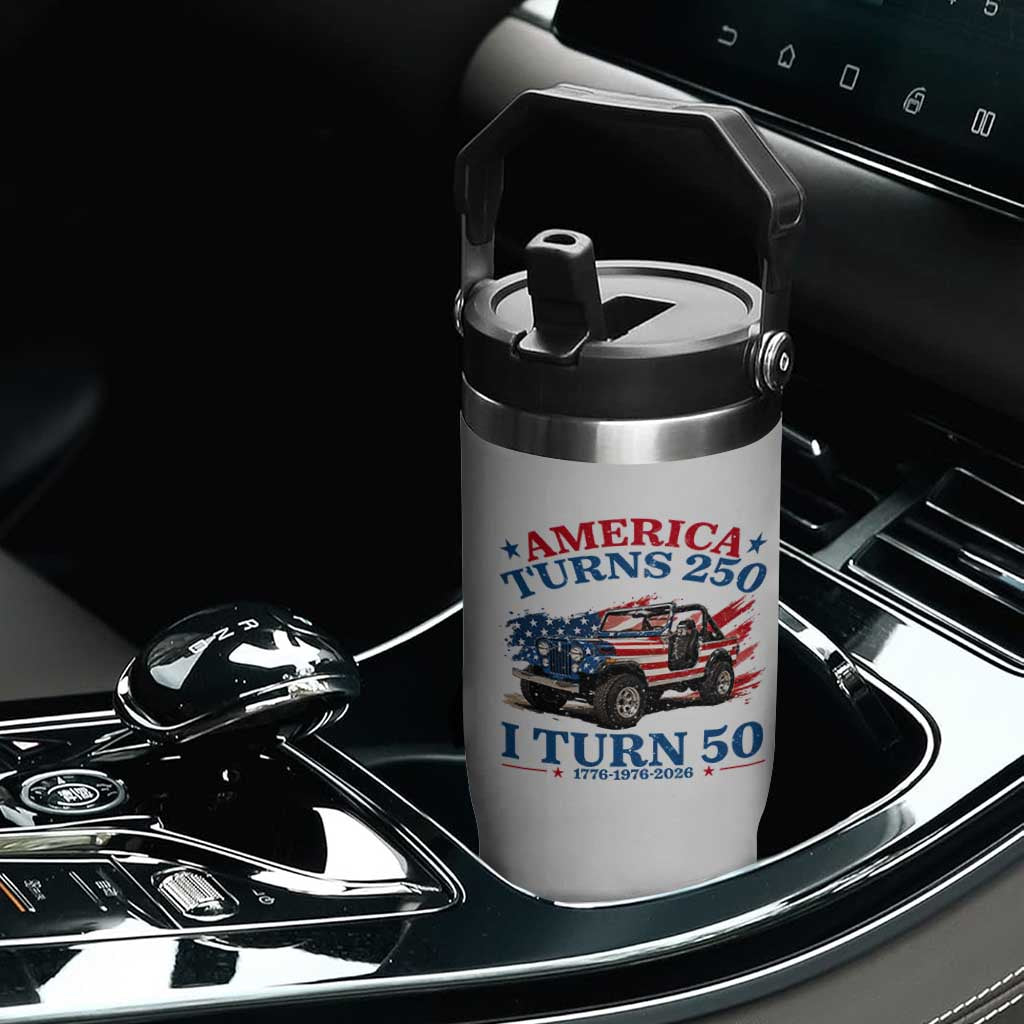 America Turns 250 I Turn 50 1976 50th Birthday Flip Straw Tumbler Compact Classic Off-road SUV