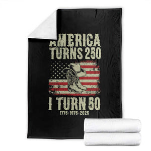 America Turns 250 I Turn 50 1976 50th Birthday Throw Blanket Patriotic Cowboy Cowgirl Rodeo 4th of July