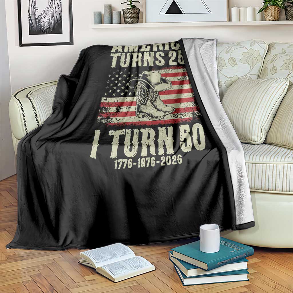 America Turns 250 I Turn 50 1976 50th Birthday Throw Blanket Patriotic Cowboy Cowgirl Rodeo 4th of July