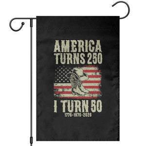 America Turns 250 I Turn 50 1976 50th Birthday Garden Flag Patriotic Cowboy Cowgirl Rodeo 4th of July