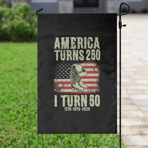 America Turns 250 I Turn 50 1976 50th Birthday Garden Flag Patriotic Cowboy Cowgirl Rodeo 4th of July