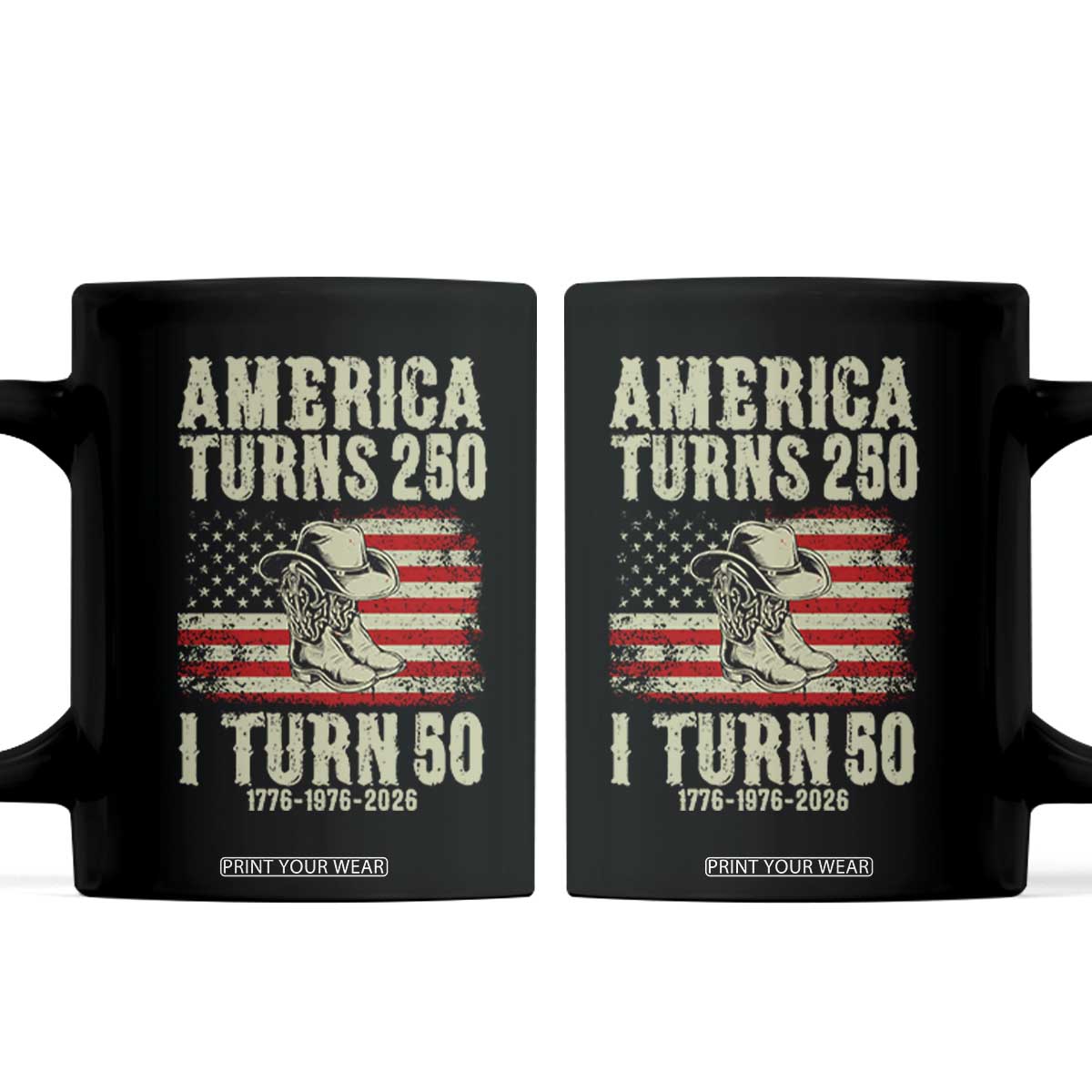 America Turns 250 I Turn 50 1976 50th Birthday Coffee Mug Patriotic Cowboy Cowgirl Rodeo 4th of July