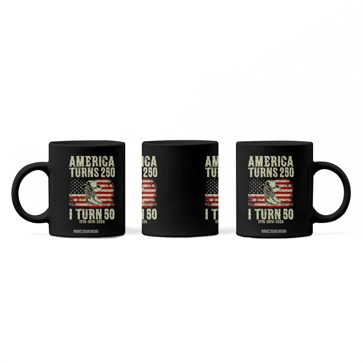 America Turns 250 I Turn 50 1976 50th Birthday Coffee Mug Patriotic Cowboy Cowgirl Rodeo 4th of July